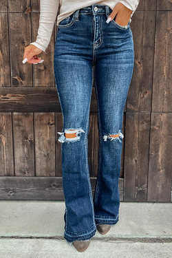 Casual Solid Tassel Ripped Boot Cut Bottoms