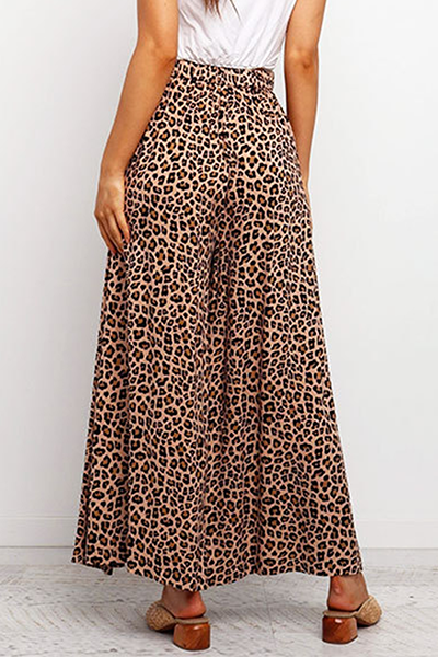 Casual Leopard Capris Straight High Waist Wide Leg Full Print Bottoms