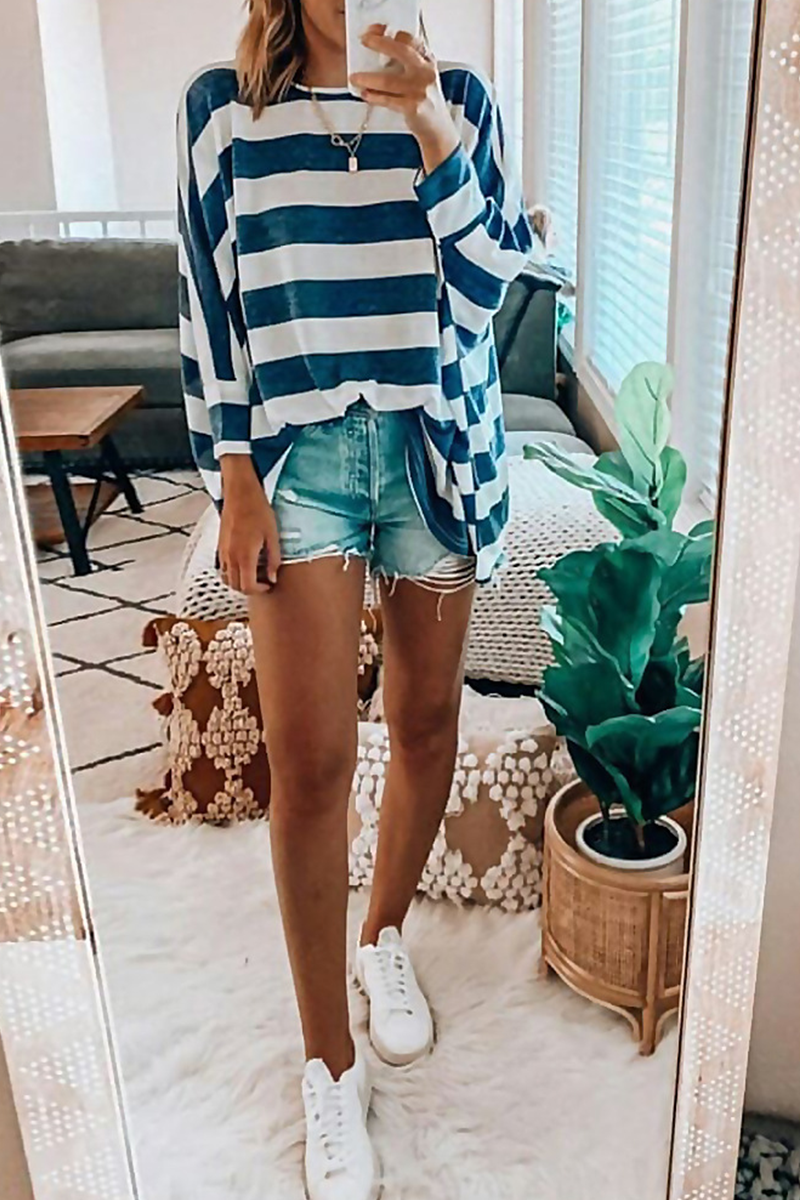 Casual Striped Patchwork O Neck Tops(3 Colors)