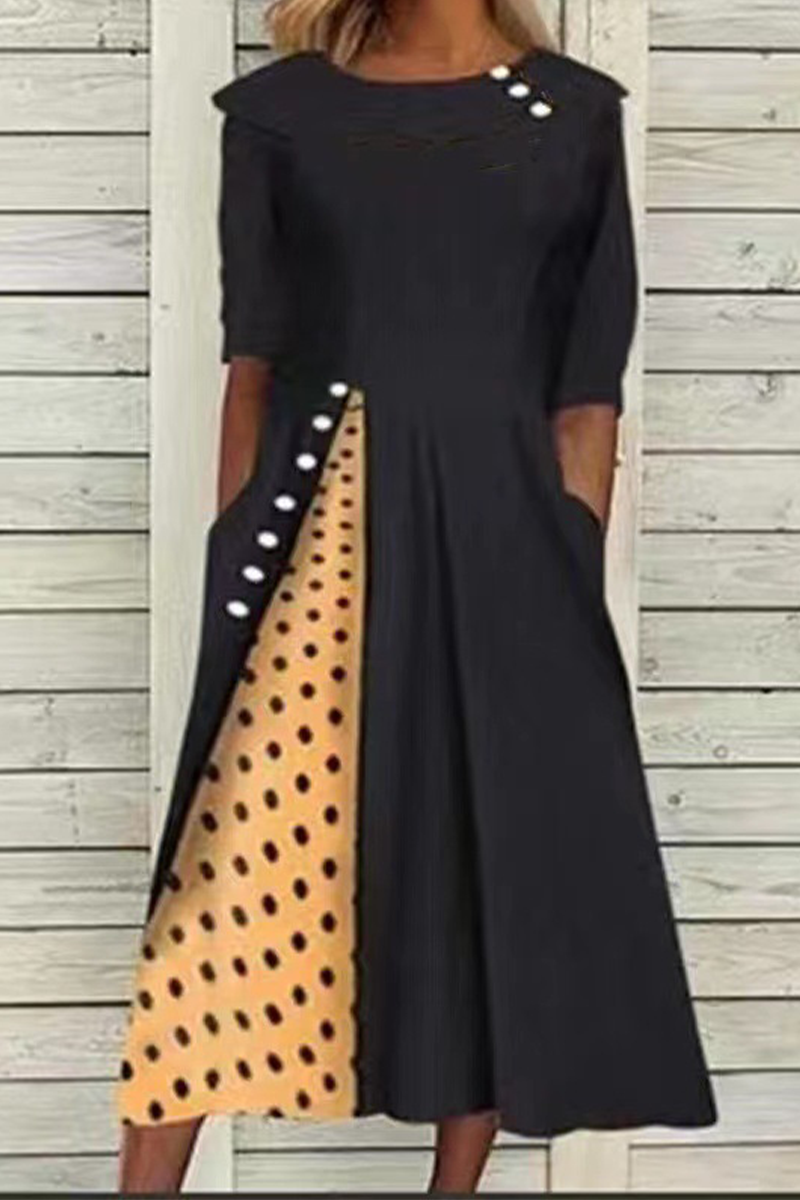 Casual Dot Split Joint O Neck Straight Dresses