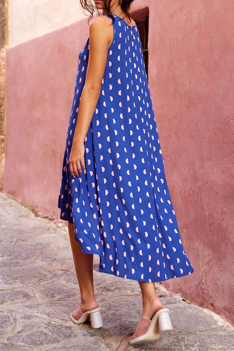 Casual Dot Split Joint O Neck Irregular Dress Dresses