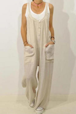 Casual Solid Split Joint U Neck Loose Jumpsuits