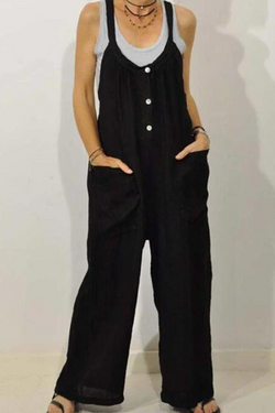 Casual Solid Split Joint U Neck Loose Jumpsuits