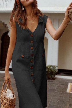 Casual Solid Split Joint Turndown Collar Straight Dresses