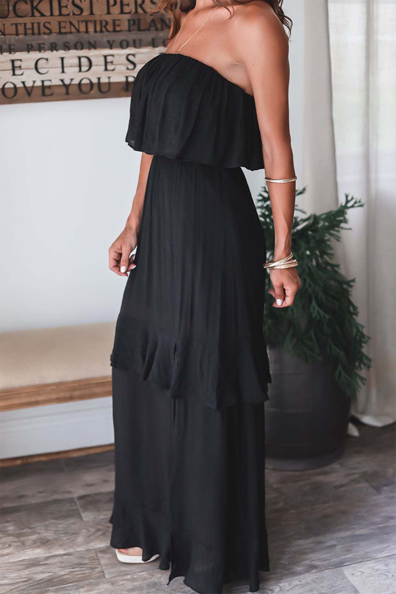 Casual Solid Split Joint Slit Strapless Cake Skirt Dresses