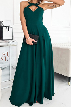 Fashion Solid Slit Halter Cake Skirt Dresses