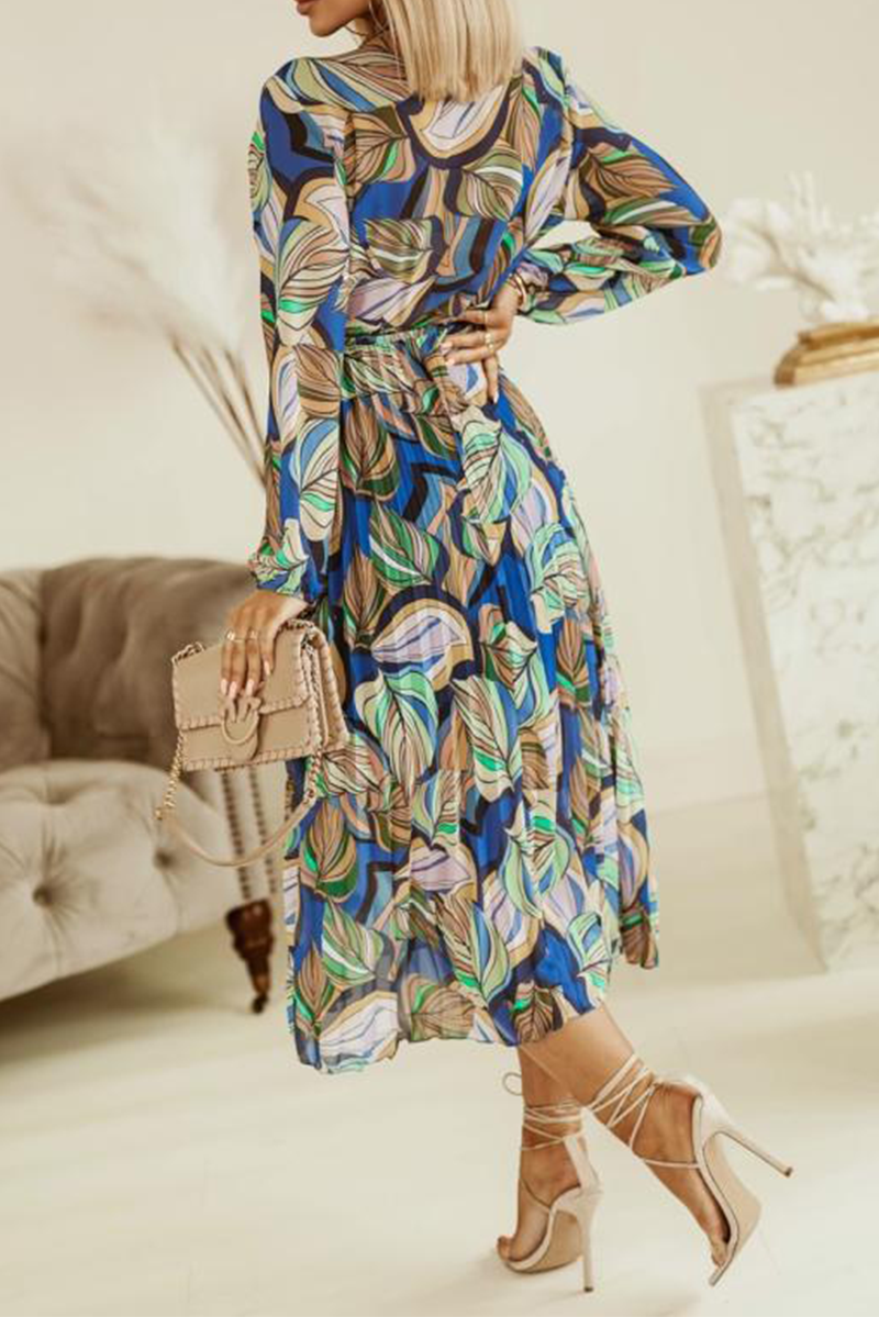 Casual Print Split Joint Turndown Collar Waist Skirt Dresses(3 colors)