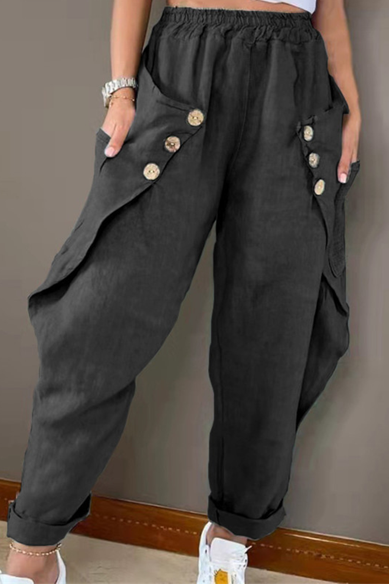 Button Elastic Waist Harlan Pants