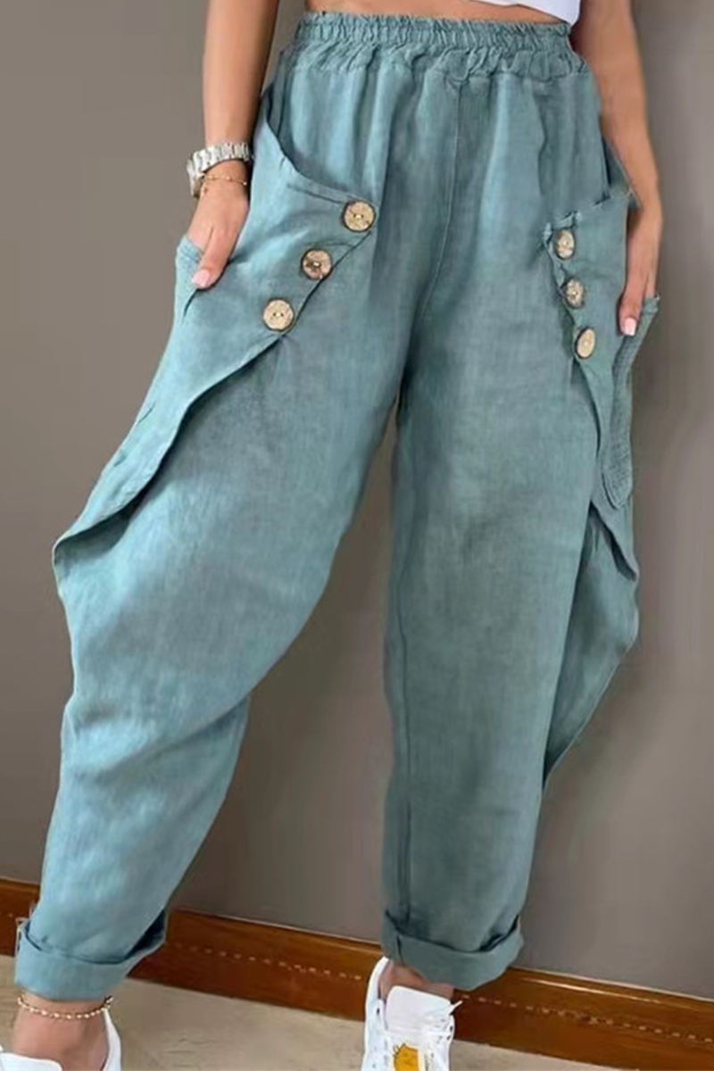 Button Elastic Waist Harlan Pants