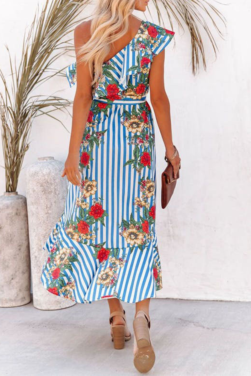 Casual Print Flounce One Shoulder Trumpet Mermaid Dresses