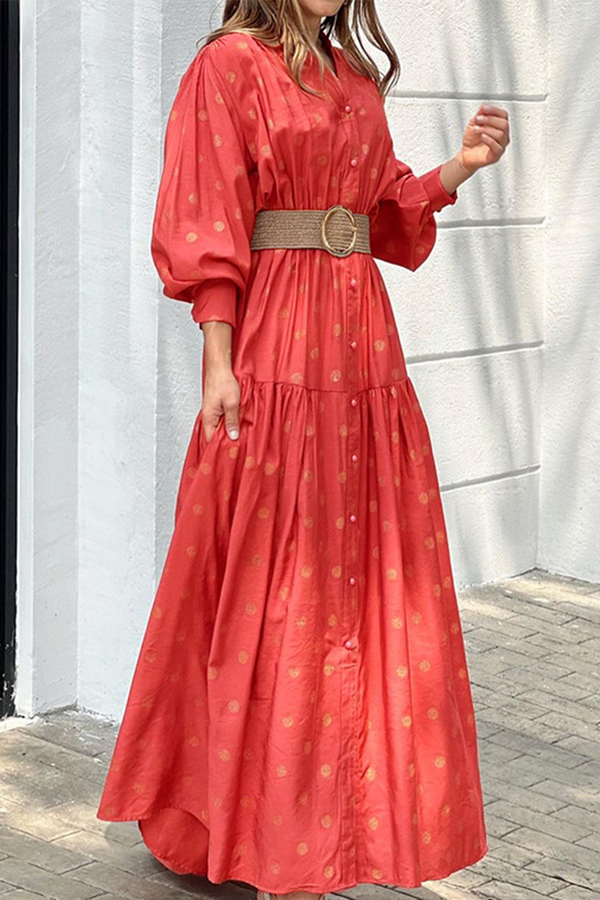 Button Puff Sleeve Maxi Dress