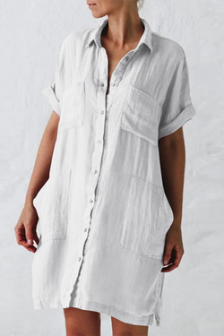 Casual Solid Split Joint Turndown Collar Shirt Dress Dresses(4 colors)