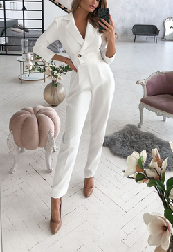 Fashion Solid Patchwork Turndown Collar Regular Jumpsuits