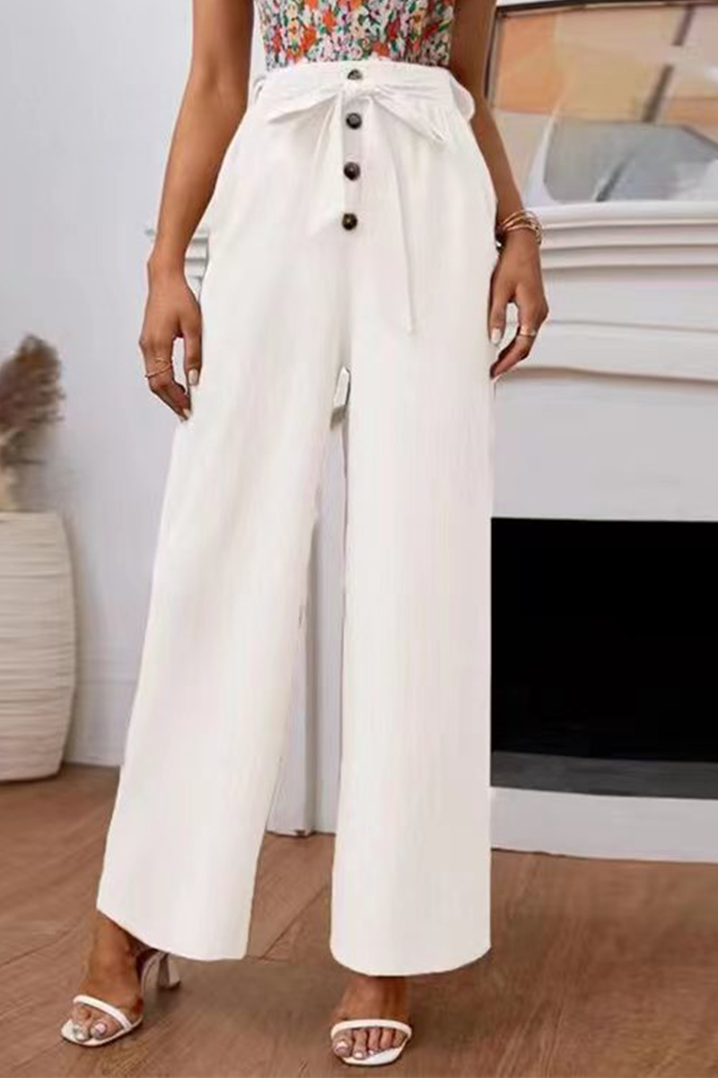 Casual Solid Bandage Straight High Waist Wide Leg Solid Color Bottoms(5 colors)