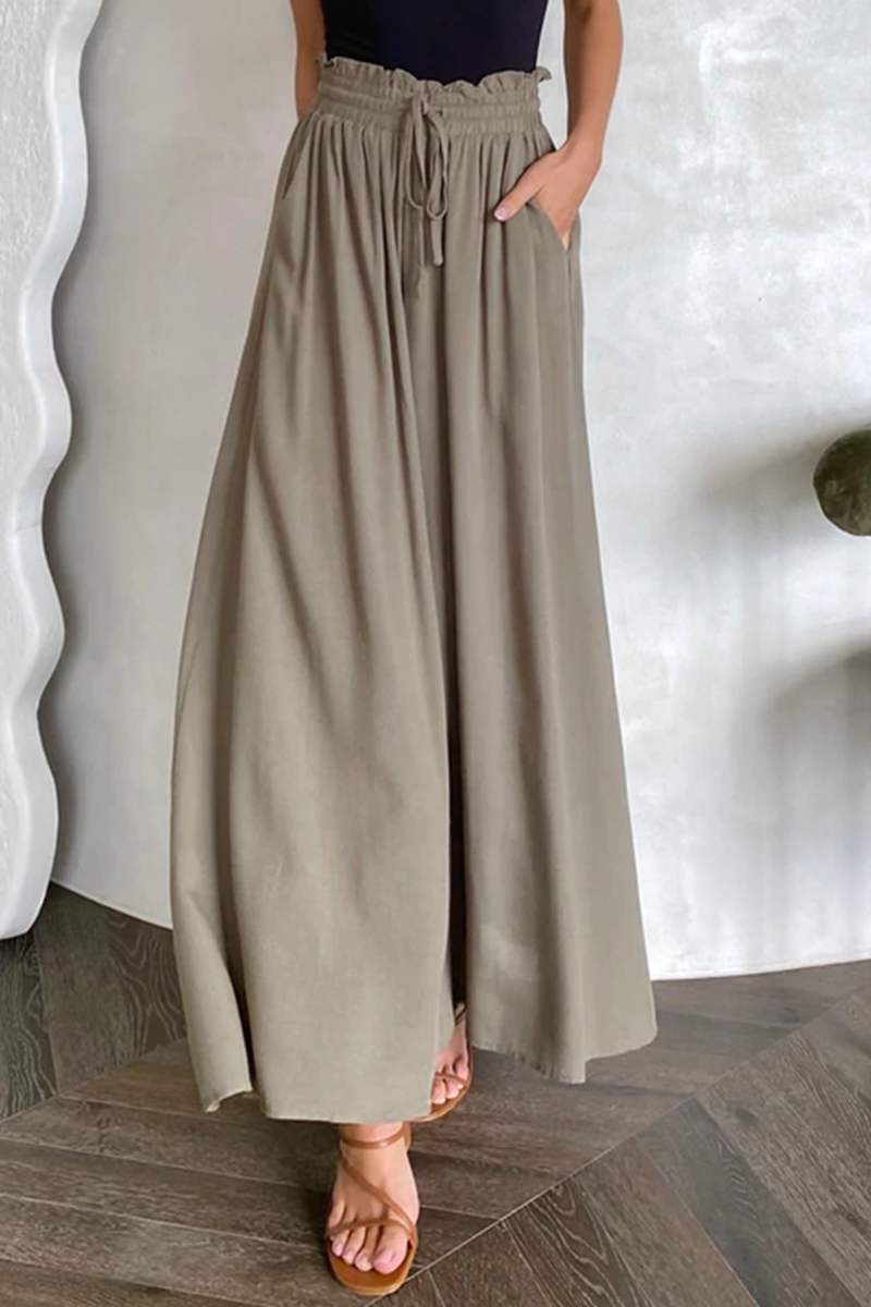 Casual Solid Patchwork Loose High Waist Wide Leg Solid Color Bottoms(5 colors)