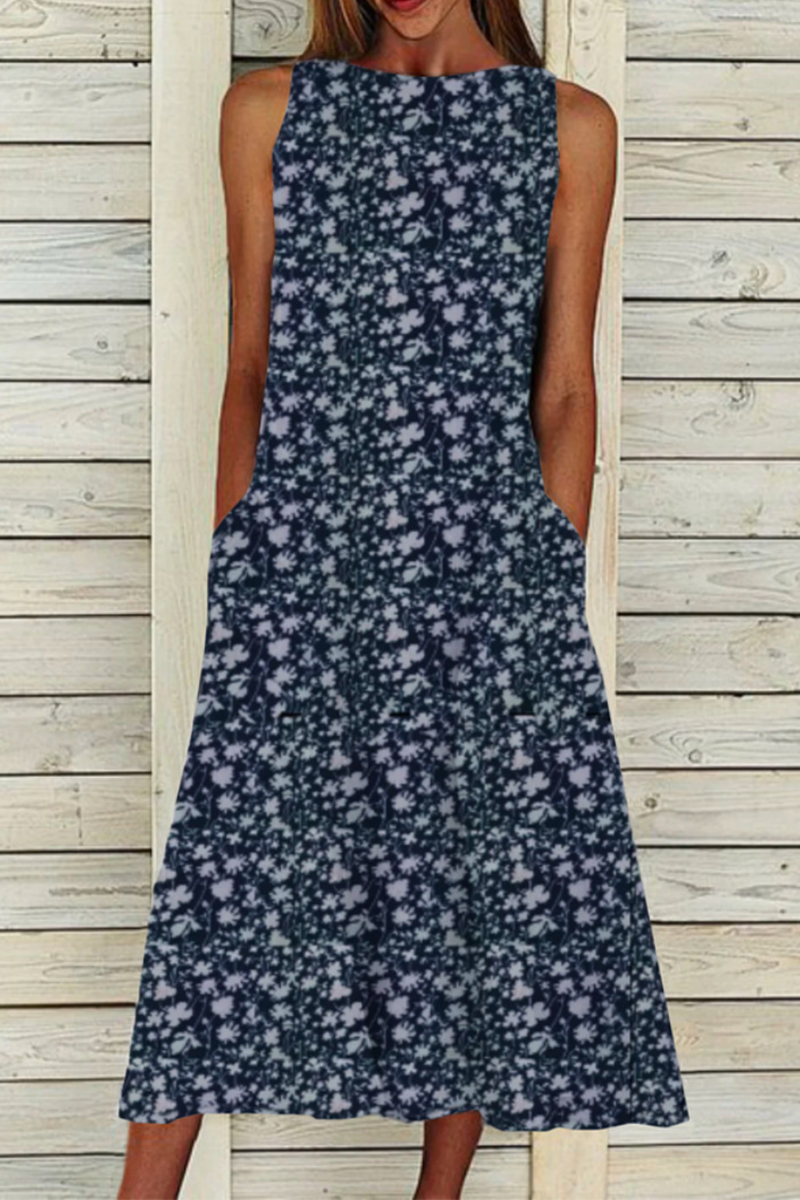 Fashion Print O Neck Straight Dresses