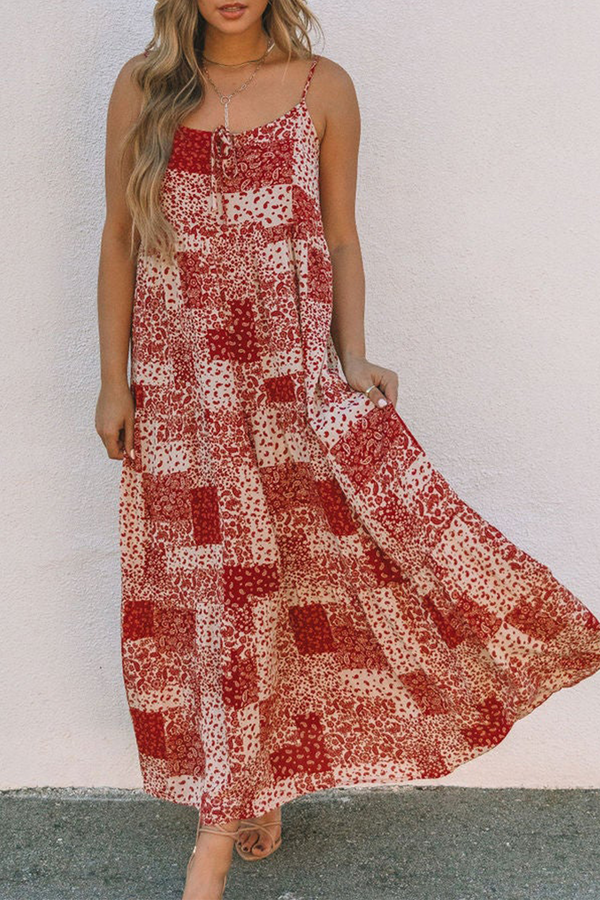 Casual Print Patchwork Spaghetti Strap Trumpet Mermaid Dresses