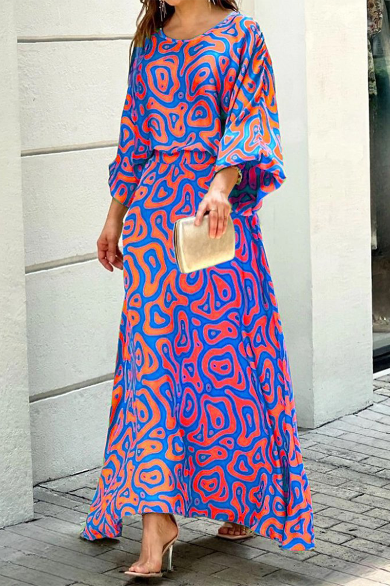 Fashion Print Patchwork O Neck Straight Dresses(8 colors)