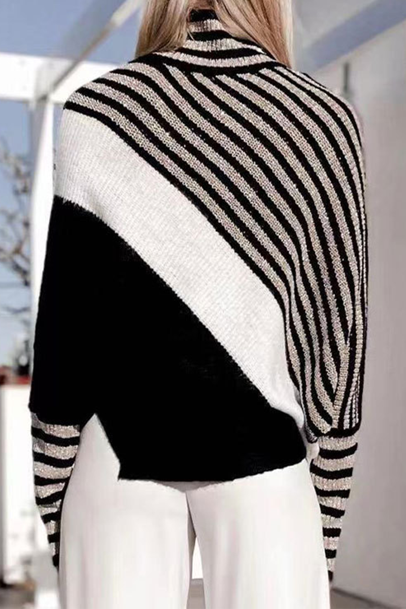 Casual Striped Patchwork Half A Turtleneck Sweaters