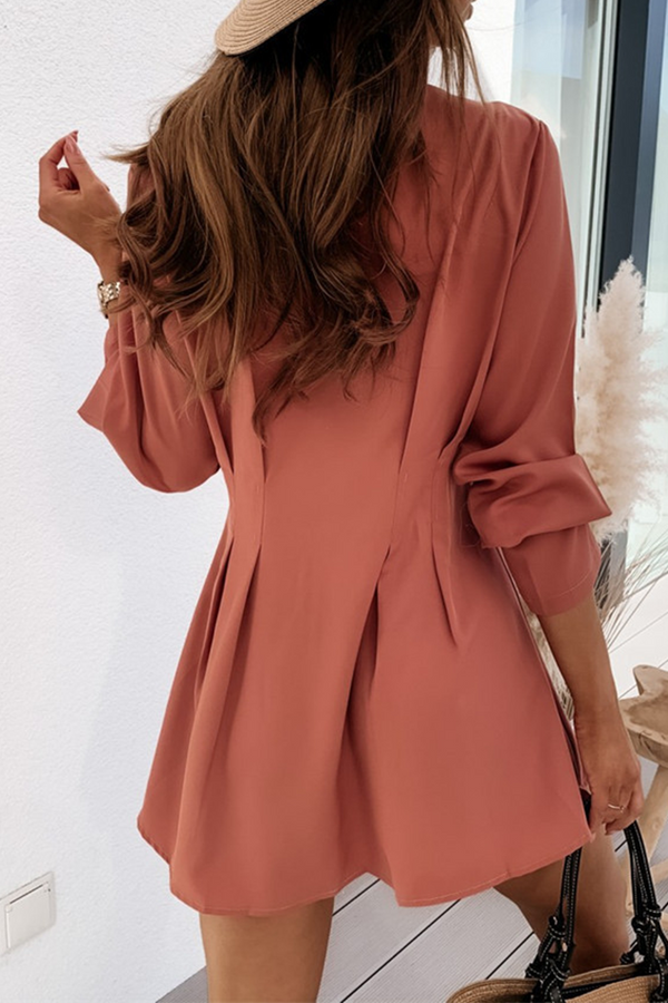 Casual Solid Patchwork V Neck Shirt Dress Dresses(4 colors)