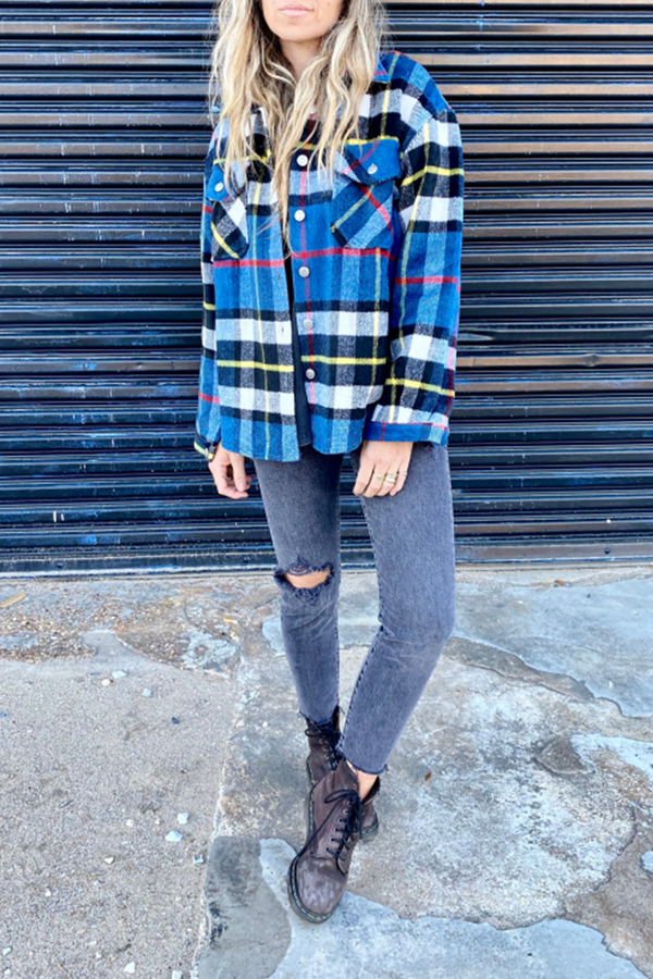 Plaid Double Pocket Shirt Jacket