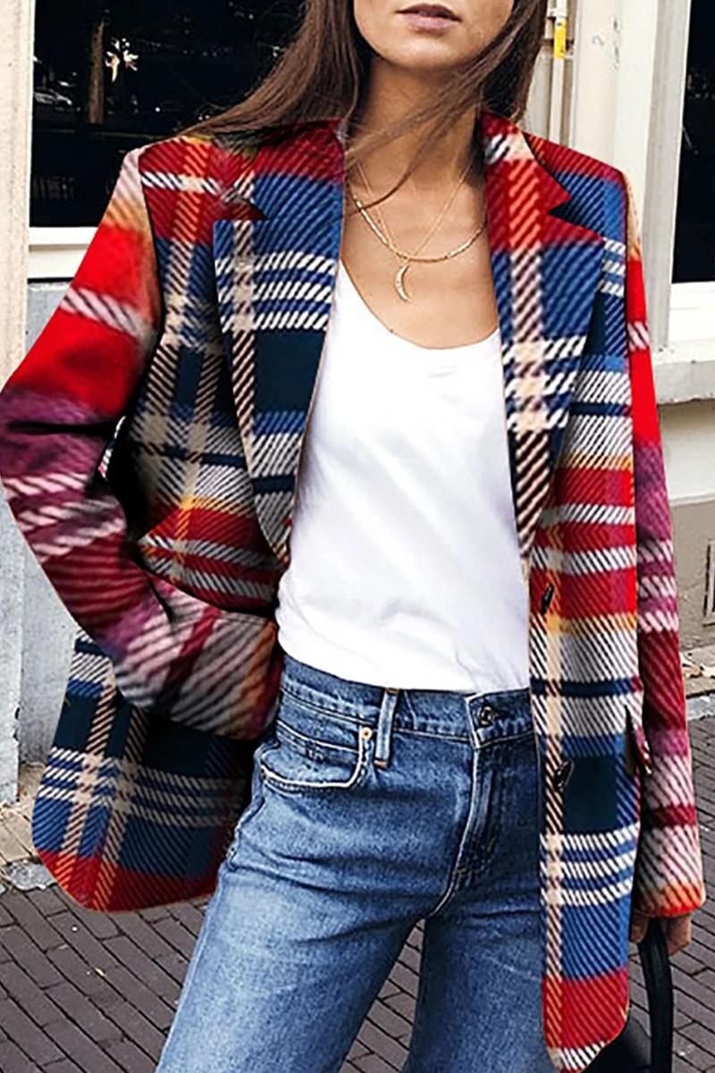 Casual Plaid Patchwork Turndown Collar Outerwear