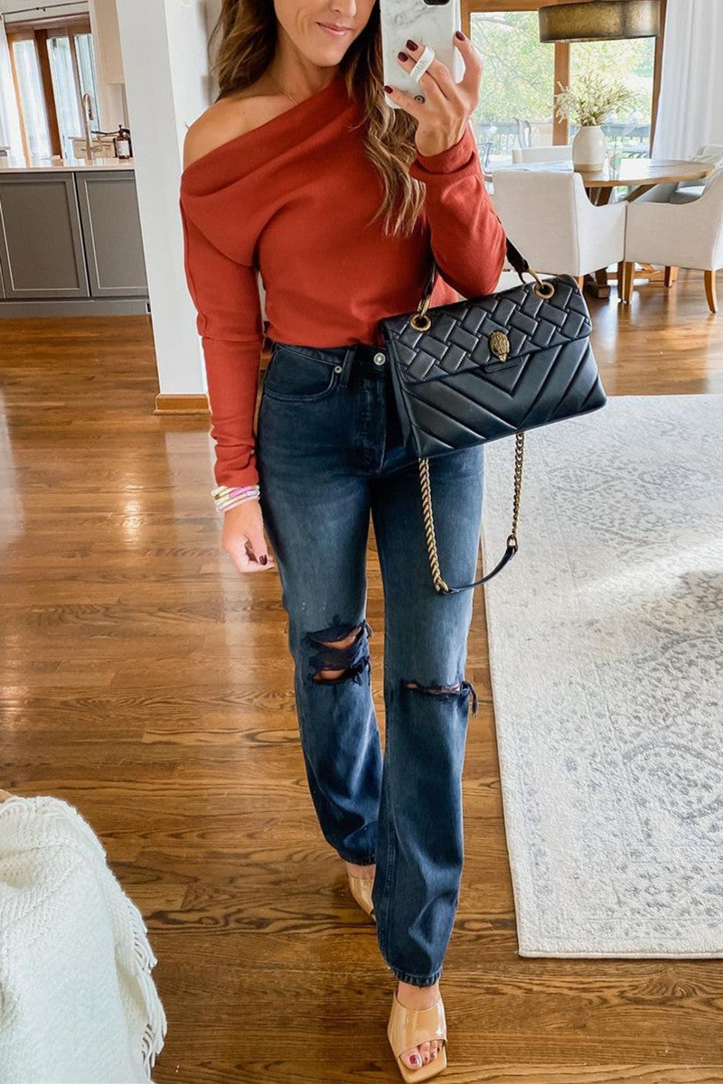 Casual Solid Off the Shoulder Tops