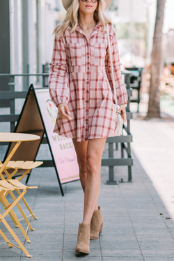 Fashion Casual Plaid Shirt Collar Dresses