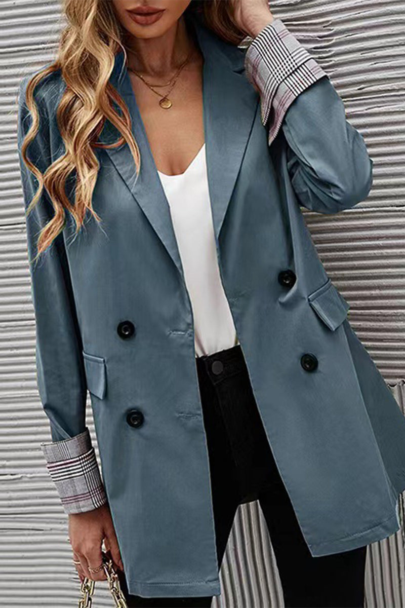 Fashion Work Solid Buttons Turndown Collar Outerwear(6 colors)