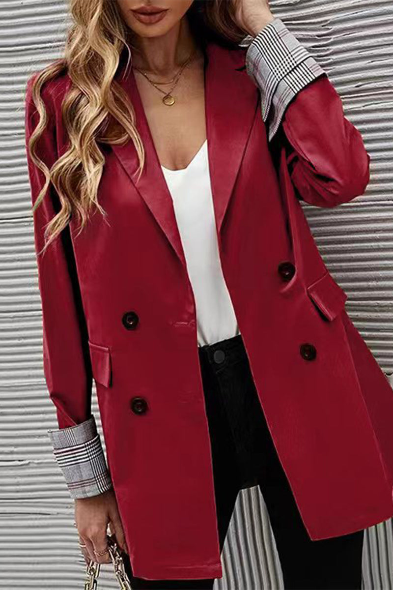 Fashion Work Solid Buttons Turndown Collar Outerwear(6 colors)