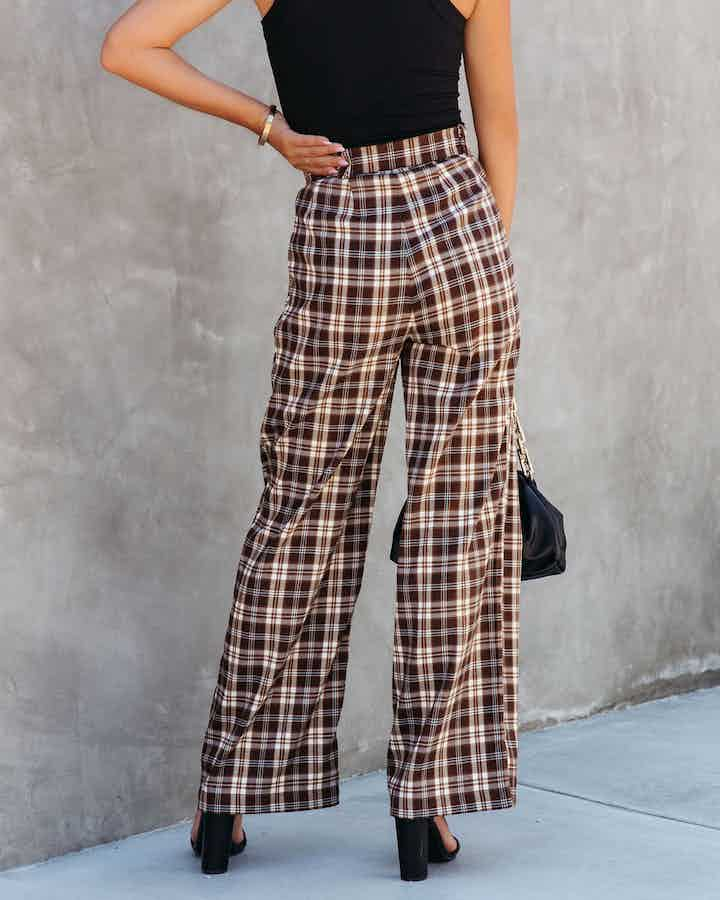 Fashion Plaid Straight High Waist Wide Leg Bottoms