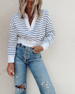 Fashion Striped Basic O Neck Tops