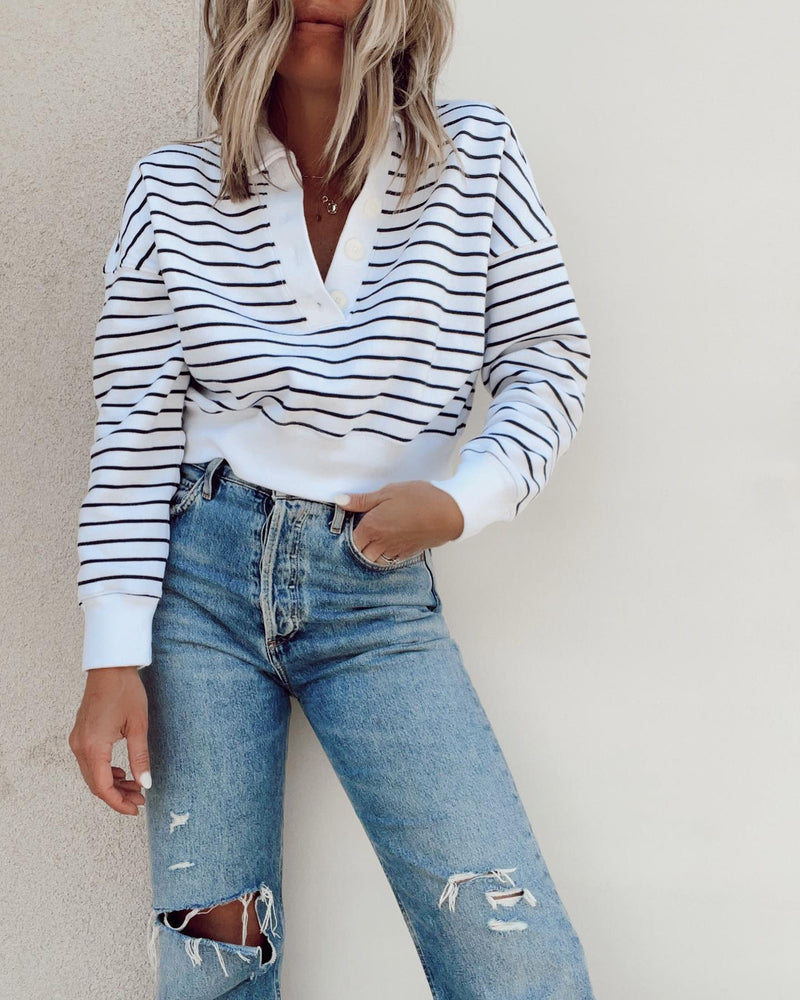 Fashion Striped Basic O Neck Tops