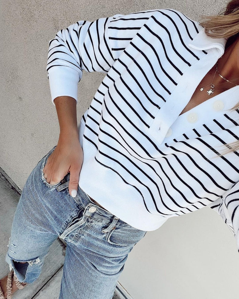 Fashion Striped Basic O Neck Tops