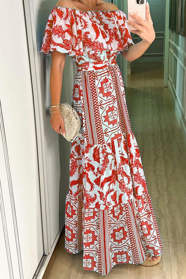 Fashion Elegant Print Printing Off the Shoulder Off The Shoulder Dresses