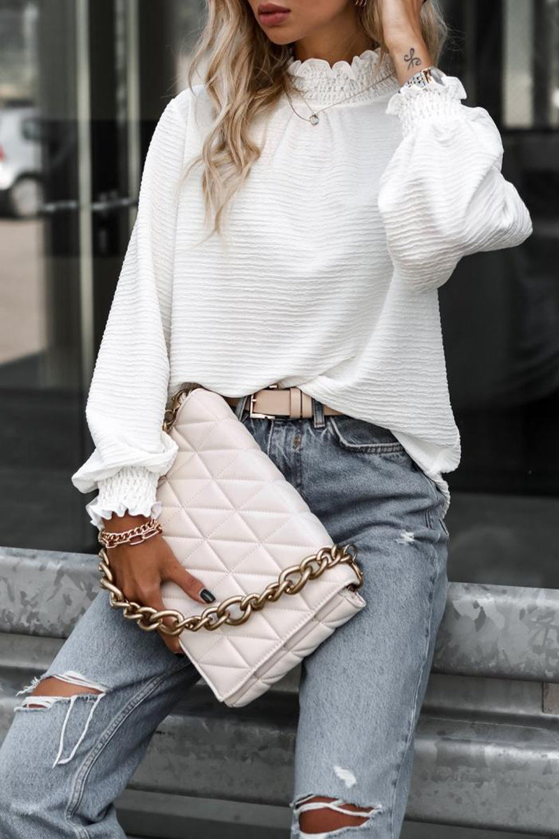 Puff Sleeve High Collar Blouse