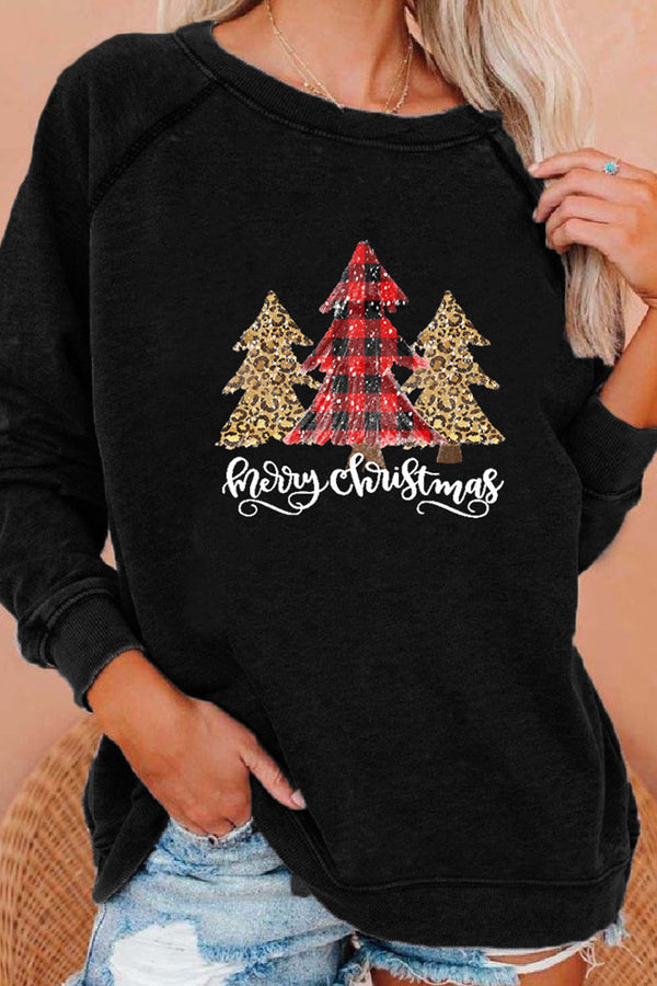 Casual Christmas Tree Printed Patchwork O Neck Tops