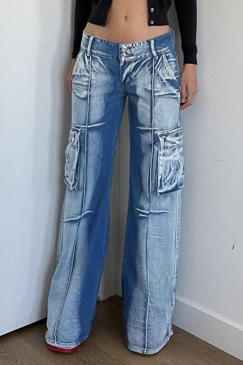 Casual Solid Patchwork Straight Denim Jeans