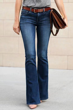 Street Solid Ripped High Waist Straight Denim Jeans