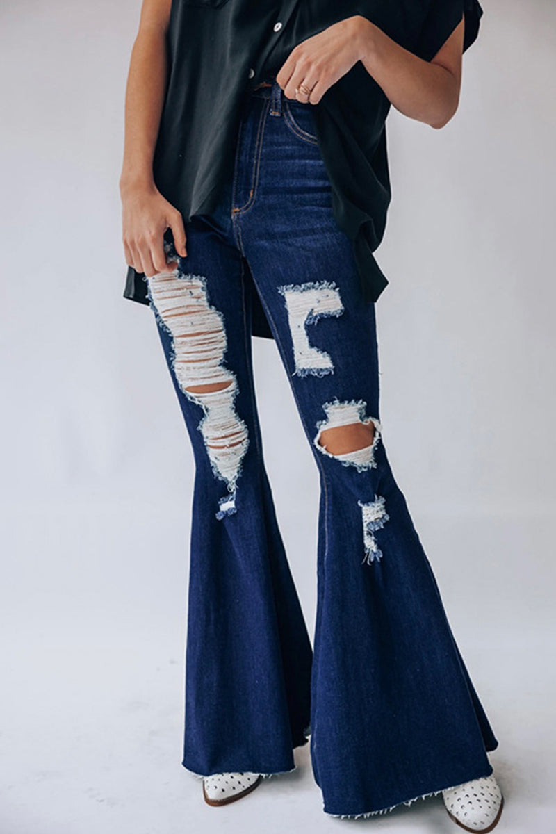 Casual Street Solid Ripped Regular Denim Jeans