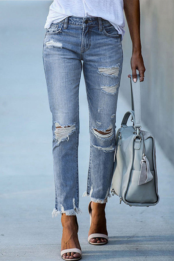 Street Solid Patchwork High Waist Skinny Denim Jeans