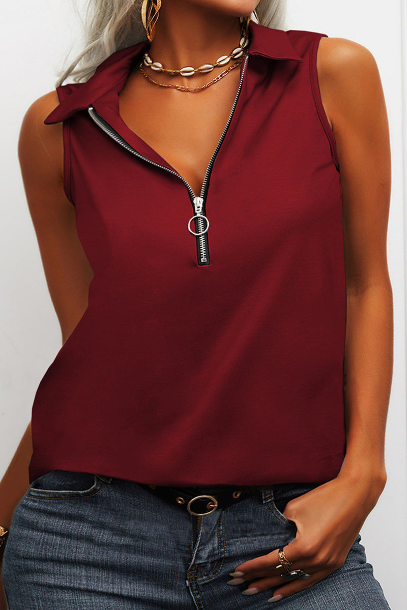 Sexy Casual Solid Zipper Turndown Collar Tops