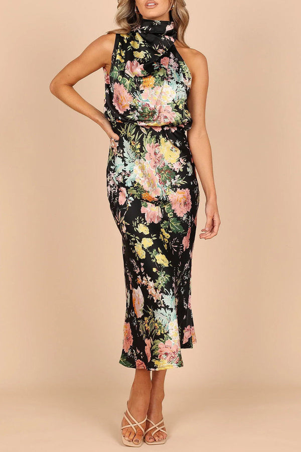 Celebrities Elegant Floral Patchwork Halter A Line Dresses