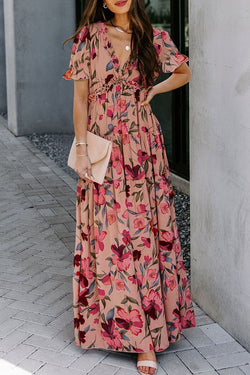 Sweet Elegant Floral Patchwork V Neck Waist Skirt Dresses