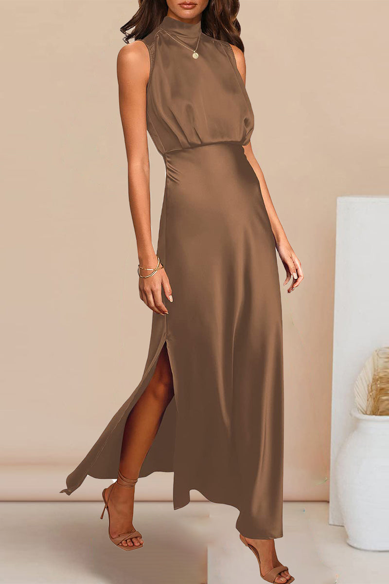 Celebrities Elegant Solid Solid Color Halter A Line Dresses