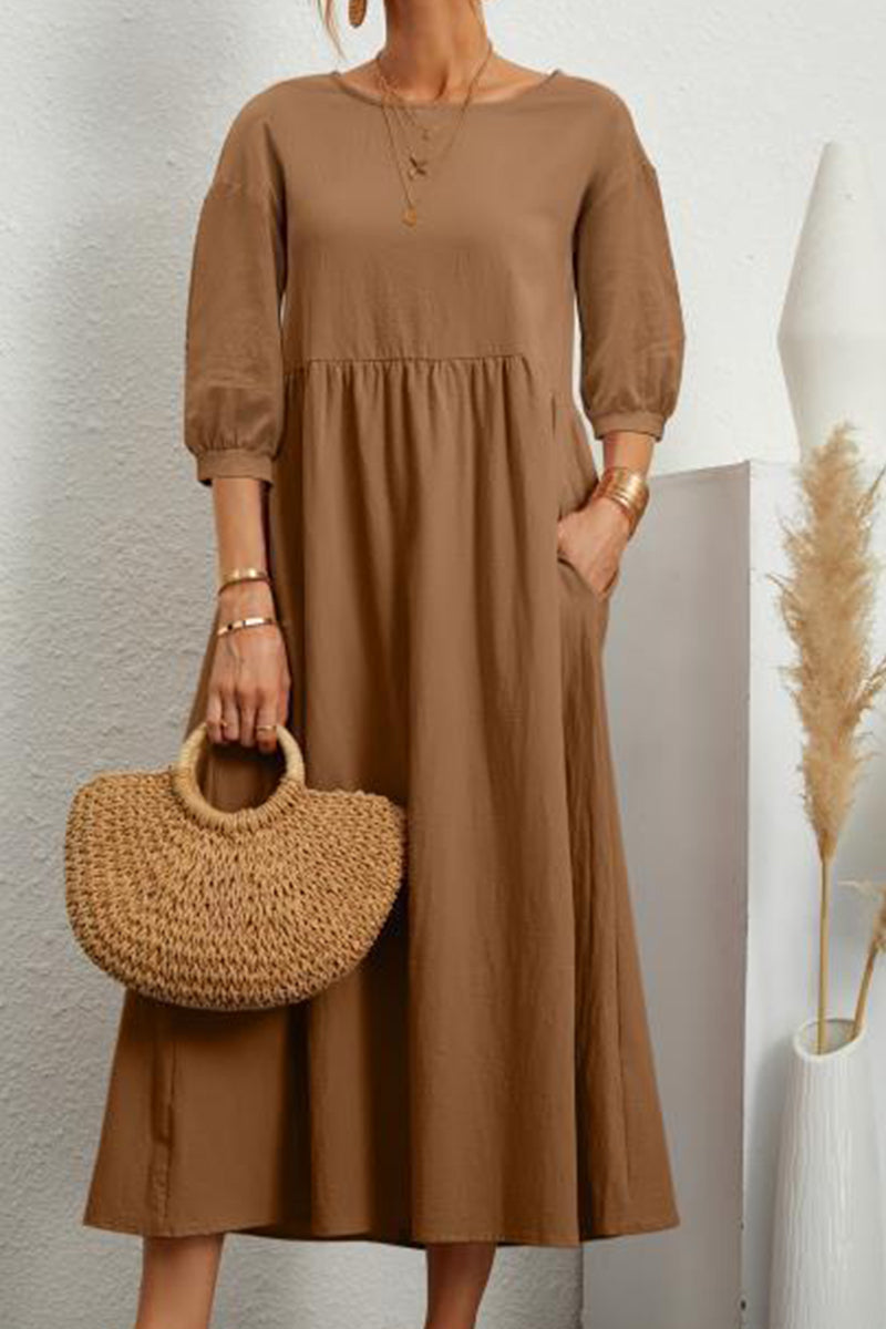 Casual Solid Solid Color O Neck A Line Dresses