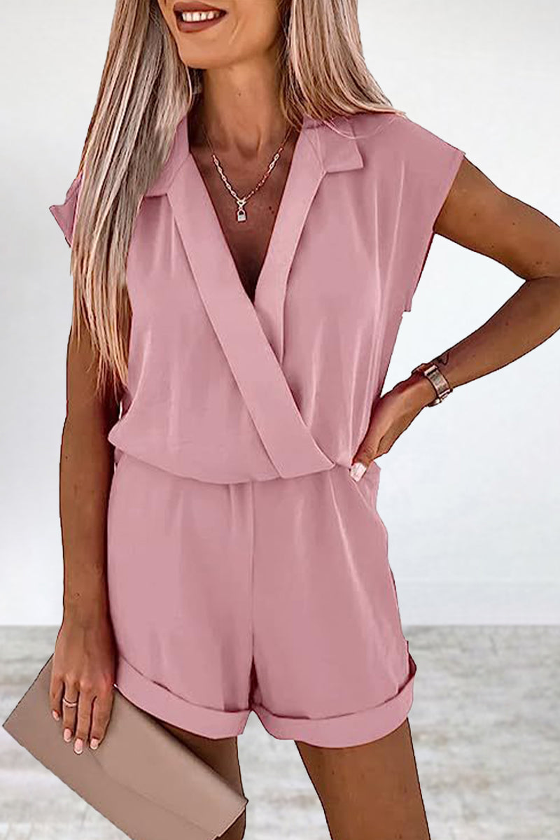 Casual Solid Solid Color V Neck Loose Jumpsuits