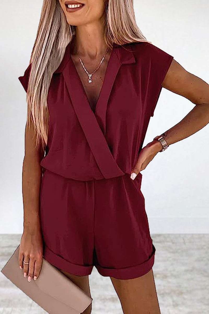 Casual Solid Solid Color V Neck Loose Jumpsuits