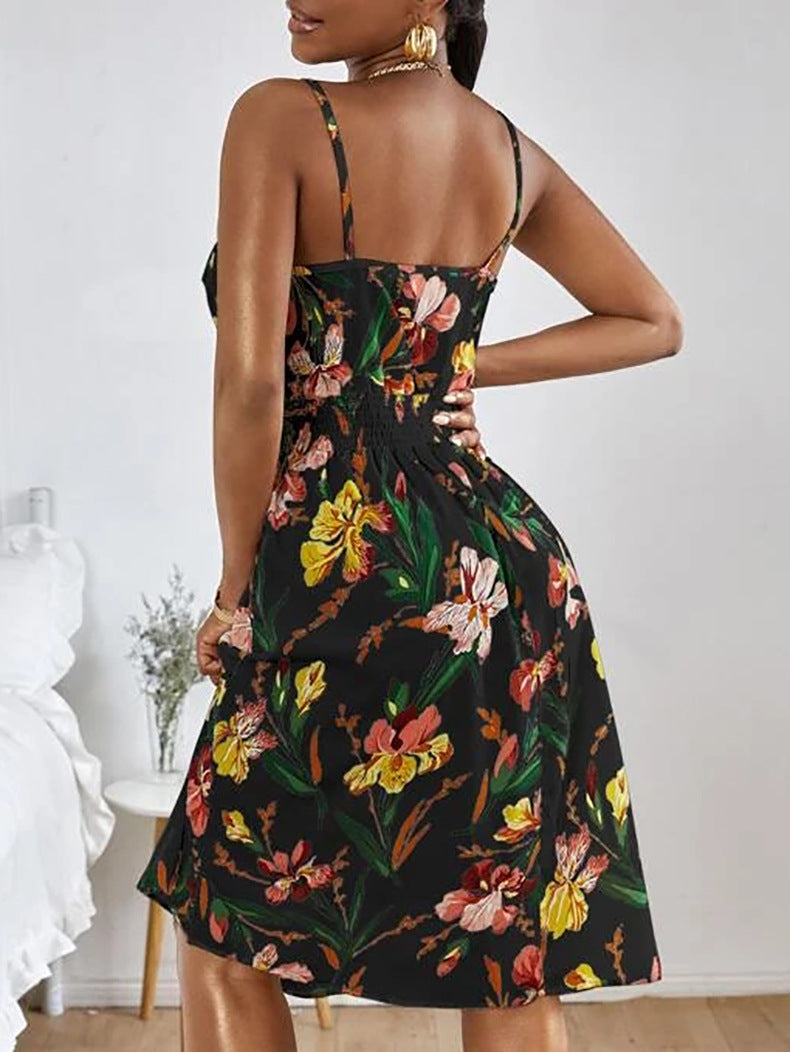 Women's Dresses Printed Sling Elastic Waist Sleeveless Dress