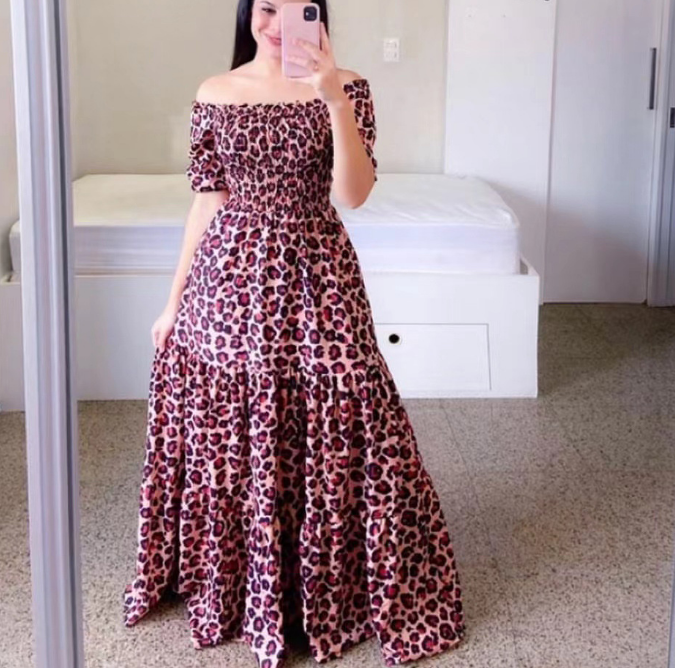 Offshoulder Short Sleeve High Waist Maxi Dress